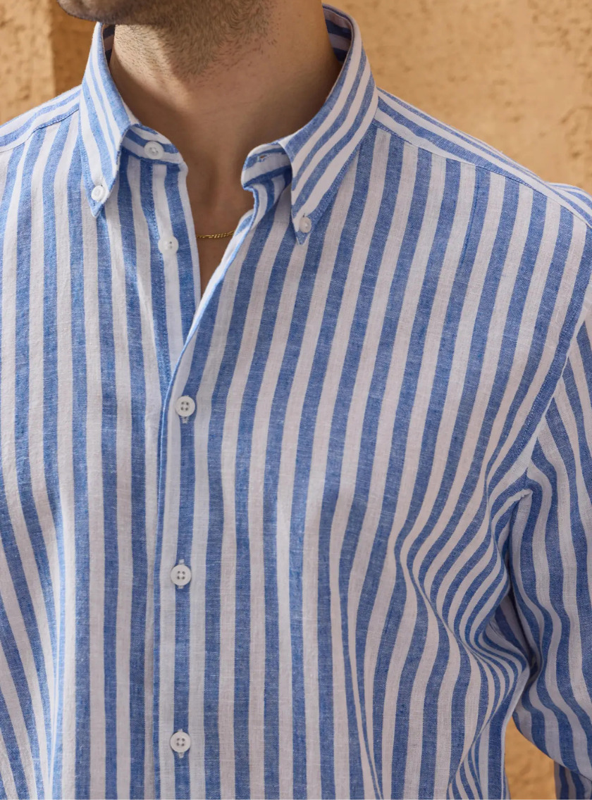 Chemise Ajustée En Lin Rayures - Bleu – Image 2