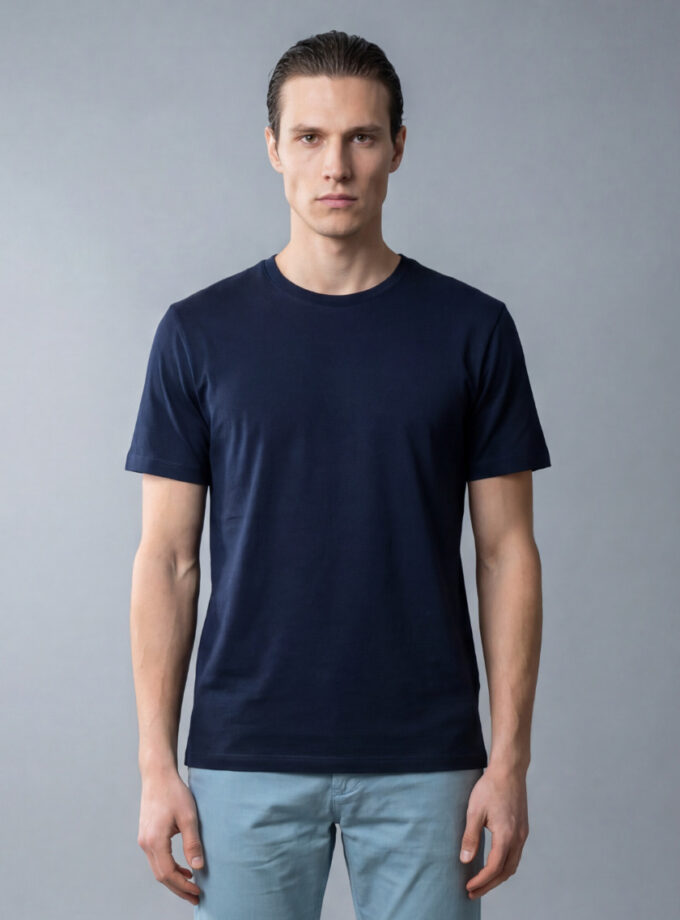 T-shirt Uni Fil D’Écosse Mercerisé - Bleu Marine