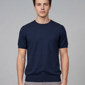 T-shirt Uni En Maille - Bleu Marine
