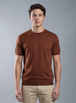 T-shirt Uni En Maille - Tabac