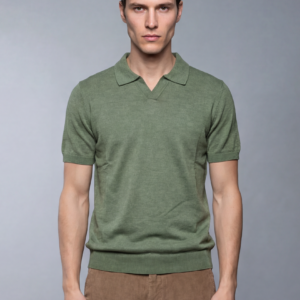 Polo Ajusté Col Ouvert En Maille - Vert