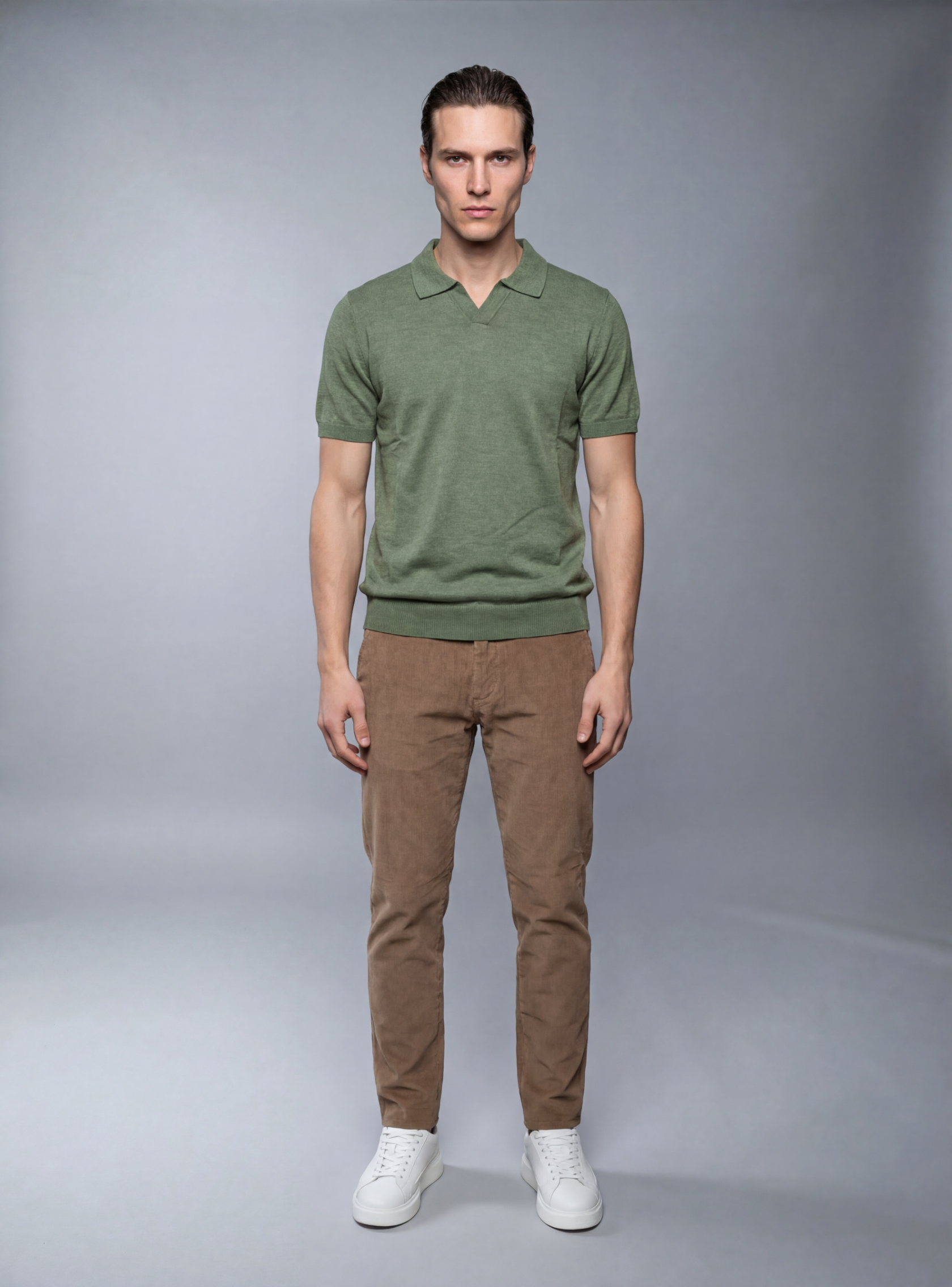 Polo Ajusté Col Ouvert En Maille - Vert – Image 4