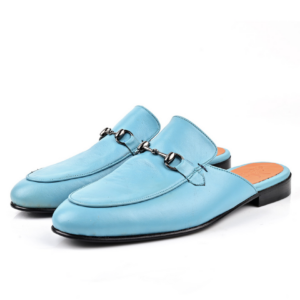 Mule Mocassin En Cuir - Bleu Ciel