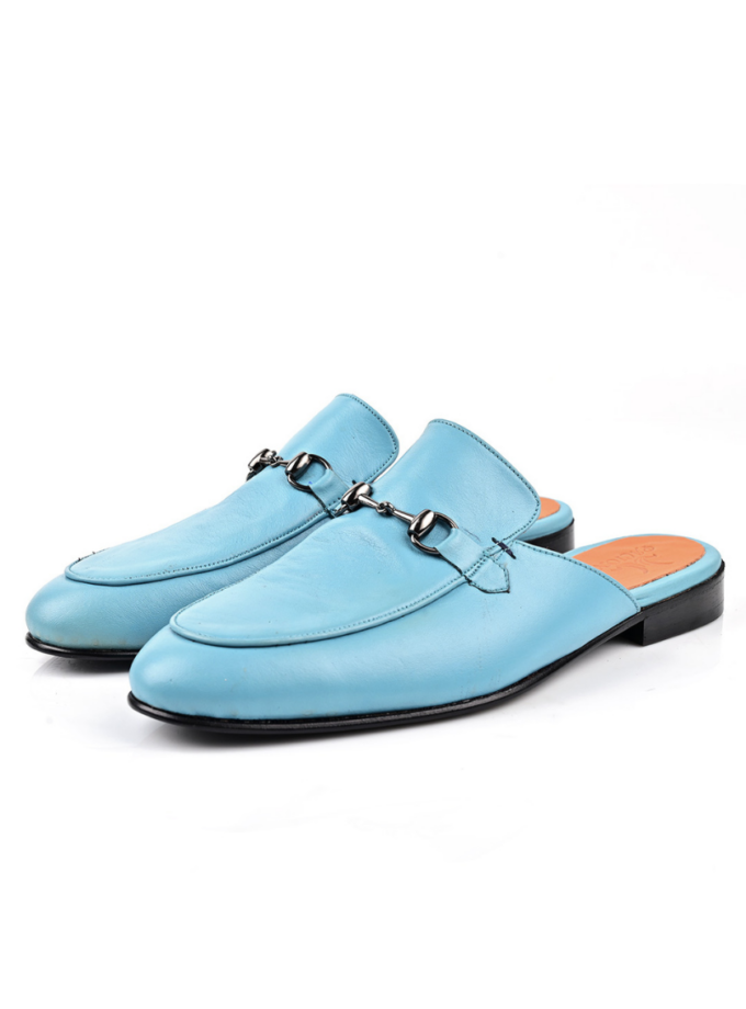 Mule Mocassin En Cuir - Bleu Ciel