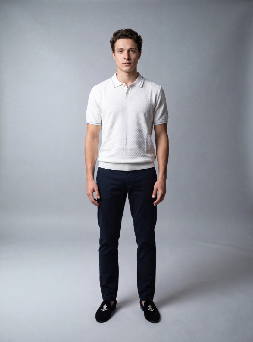 Polo Ajusté Col Boutonné En Maille Texturé - Ecru – Image 4