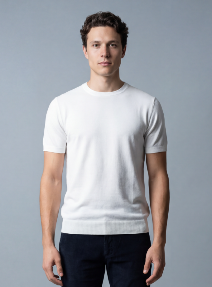 T-shirt Uni En Maille - Blanc