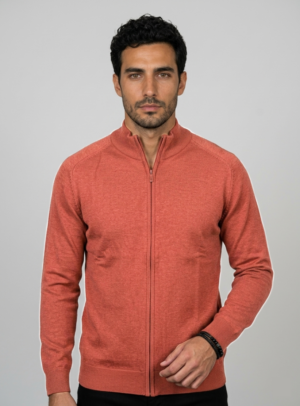 Pull Col Montant Zippé - Brique